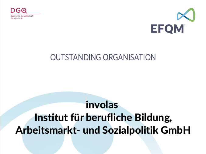 EFQM Urkunde für involas als Outstanding Organisation